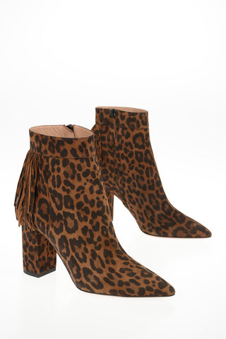 Animal Printed Suede REGENT Booties with Fringes 8.5cm