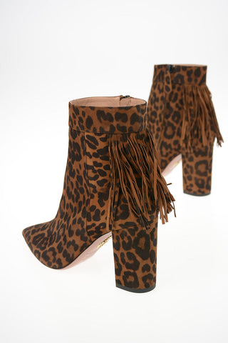 Animal Printed Suede REGENT Booties with Fringes 8.5cm