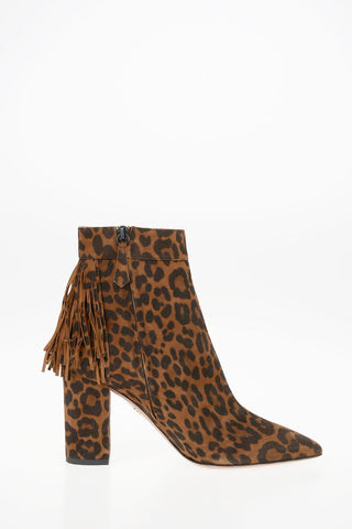 Animal Printed Suede REGENT Booties with Fringes 8.5cm
