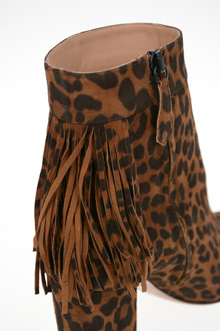 Animal Printed Suede REGENT Booties with Fringes 8.5cm