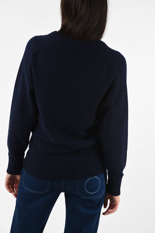  Wool V-neck  sweater with flounce sleeves