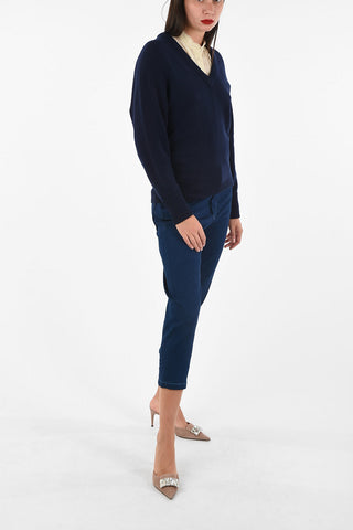  Wool V-neck  sweater with flounce sleeves