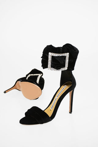 10 cm velvet Ankle-strap sandals