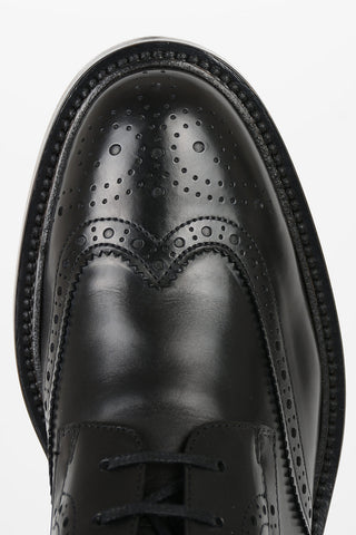 Leather Combat Boots With Brogues Details