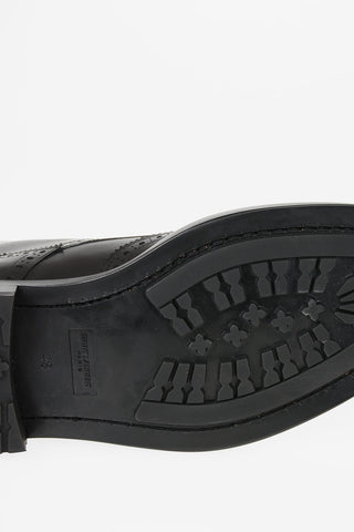 Leather Combat Boots With Brogues Details