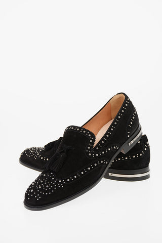 Suede leather studs tassle loafers