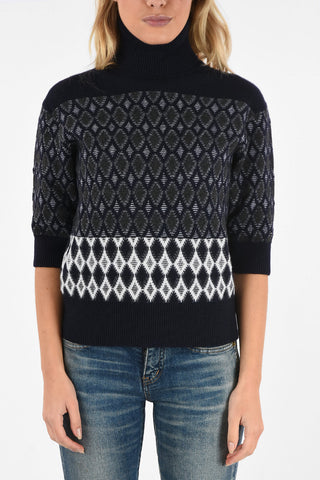 Argyle Turtle-Neck Sweater with ¾ Sleeves
