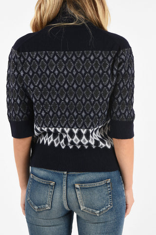 Argyle Turtle-Neck Sweater with ¾ Sleeves