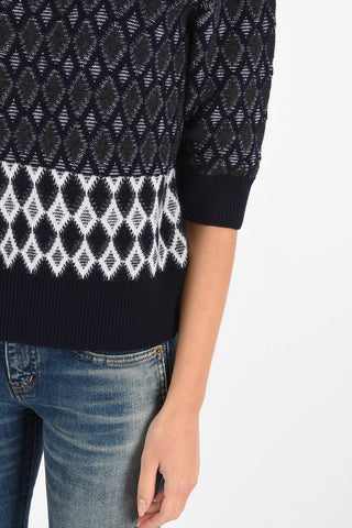 Argyle Turtle-Neck Sweater with ¾ Sleeves