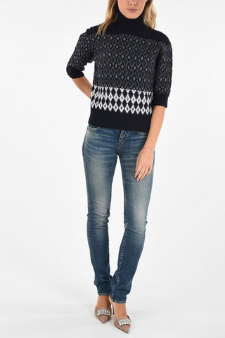 Argyle Turtle-Neck Sweater with ¾ Sleeves