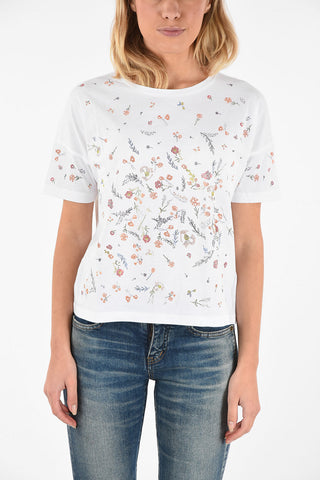 Crew-neck T-shirt With Floral Applications