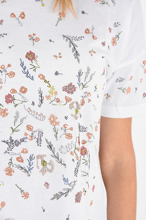 T-shirt Girocollo Con Applicazioni Floreali