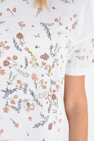 Crew-neck T-shirt With Floral Applications