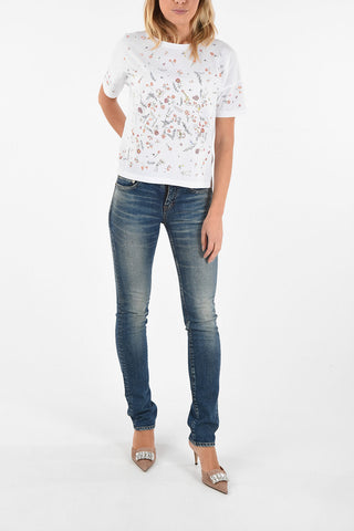 Crew-neck T-shirt With Floral Applications