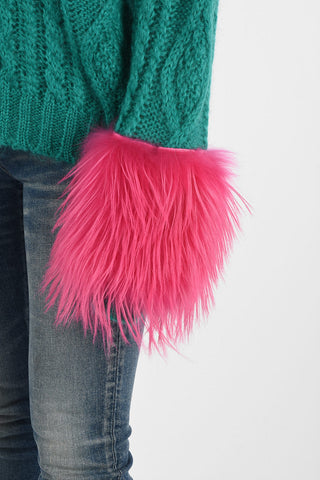 cable knit crew-neck sweater with hairy mohair applications
