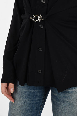 wool cardigan with carabiner