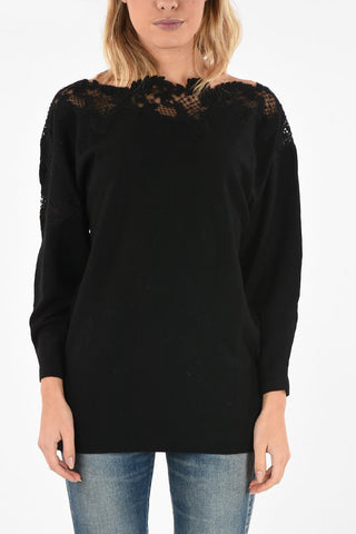 lace embroidered Bateau neckline sweater