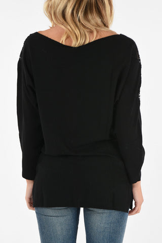 lace embroidered Bateau neckline sweater