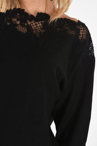 lace embroidered Bateau neckline sweater