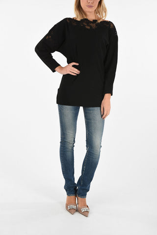 lace embroidered Bateau neckline sweater