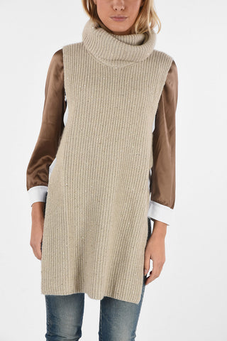 CASHMERE sleeveless turtle-neck sweater with sequin applications