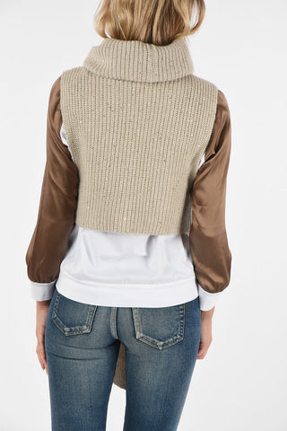 CASHMERE sleeveless turtle-neck sweater with sequin applications