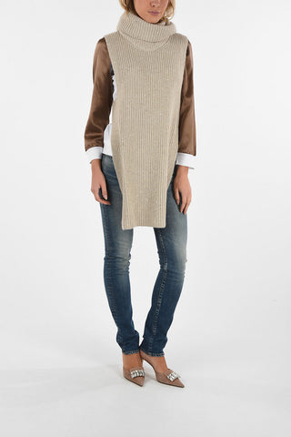 CASHMERE sleeveless turtle-neck sweater with sequin applications