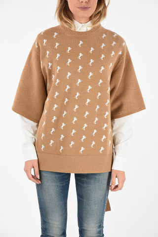 Maglia Girocollo Con Ricami Cavalli e Maniche a ¾