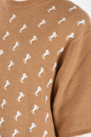 Maglia Girocollo Con Ricami Cavalli e Maniche a ¾