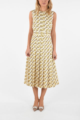 Horsebit Printed Silk a-line Dress