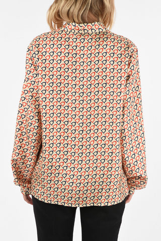Horsebit Printed Silk Tie Neck Blouse
