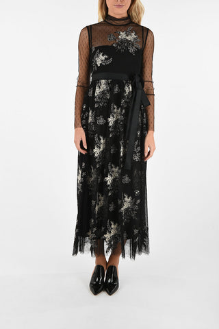 Tulle Midi Dress With Floral Embroidery