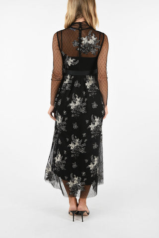 Tulle Midi Dress With Floral Embroidery