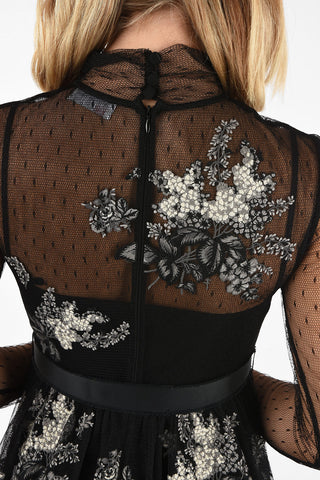 Tulle Midi Dress With Floral Embroidery