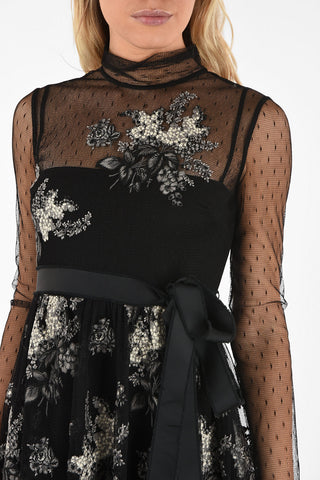 Tulle Midi Dress With Floral Embroidery