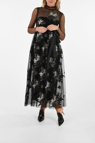 Tulle Midi Dress With Floral Embroidery
