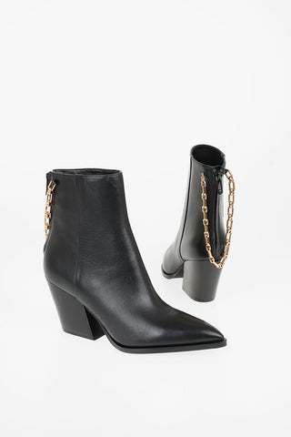 8cm Leather Ankle Boot with Chain