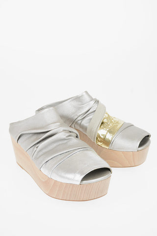 7cm leather Peep Toe  DRAPED Wedge clogs