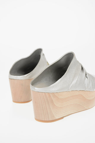 7cm leather Peep Toe  DRAPED Wedge clogs