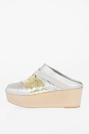 7cm leather Peep Toe  DRAPED Wedge clogs