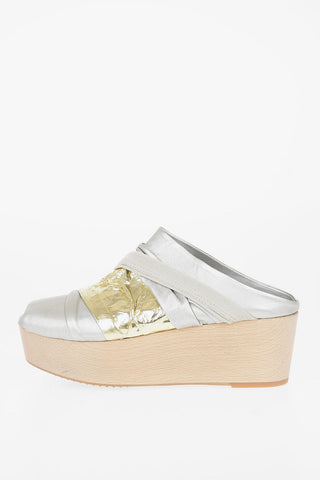 7cm leather Peep Toe  DRAPED Wedge clogs