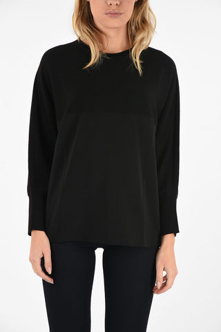 COLLEZIONI Wool Batwing Sleeve Crew-Neck Sweater