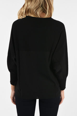 COLLEZIONI Wool Batwing Sleeve Crew-Neck Sweater