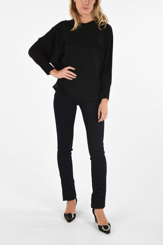 COLLEZIONI Wool Batwing Sleeve Crew-Neck Sweater