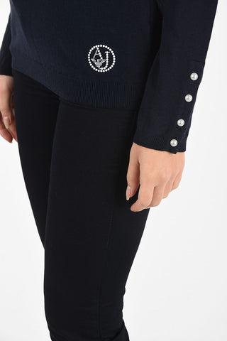 ARMANI JEANS Pearl Embellished Turtle-Neck Sweater