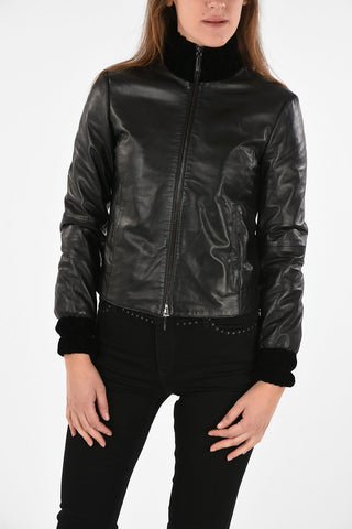 ARMANI JEANS Giubbotto in Pelle con Inserti in Velluto