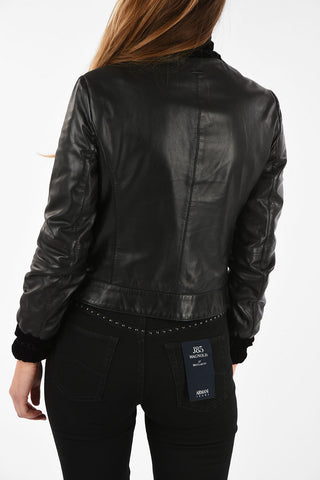 ARMANI JEANS Giubbotto in Pelle con Inserti in Velluto