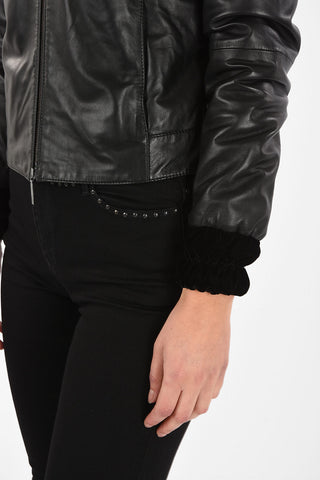 ARMANI JEANS Giubbotto in Pelle con Inserti in Velluto