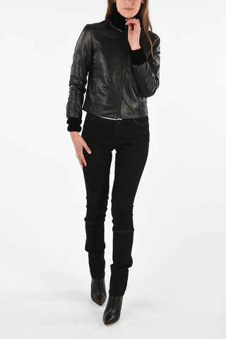ARMANI JEANS Giubbotto in Pelle con Inserti in Velluto