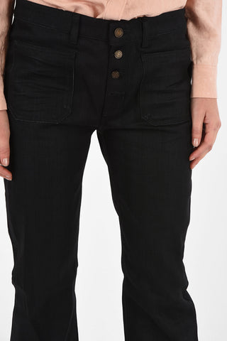 Jeans Boot Cut a Vita Alta con Bottoni Logati 21cm